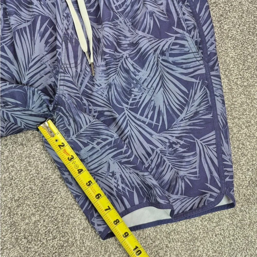 Fair Harbor Swim Shorts Mens Medium Blue Tropical Leaf Print Anchor Trunk Lined